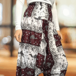 Burgundy Camel Print Harem Trousers
