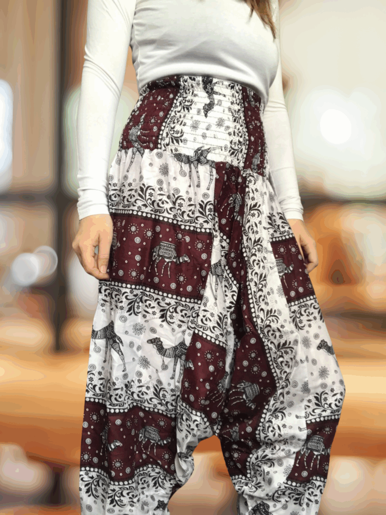 Burgundy Camel Print Harem Trousers