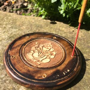 Round Wooden Incense Holder Ganesha