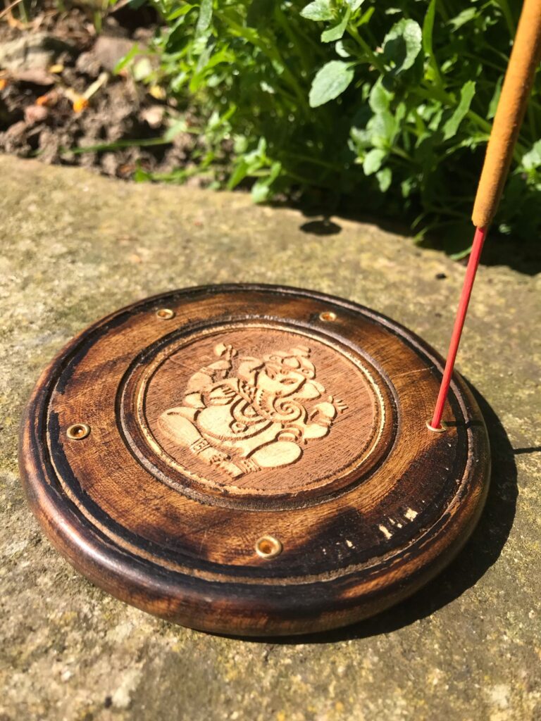 Round Wooden Incense Holder Ganesha