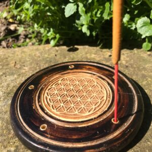 Round Wooden Incense Holder Flower Of Life