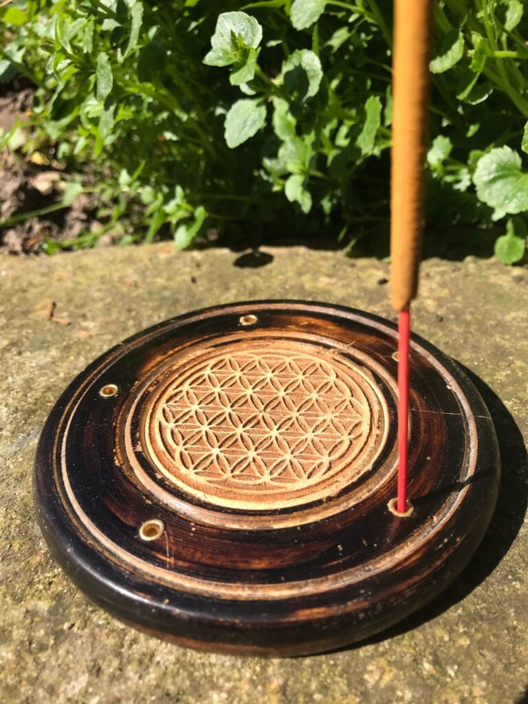 Round Wooden Incense Holder Flower Of Life