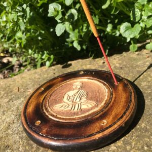 Round Wooden Incense Holder Buddha