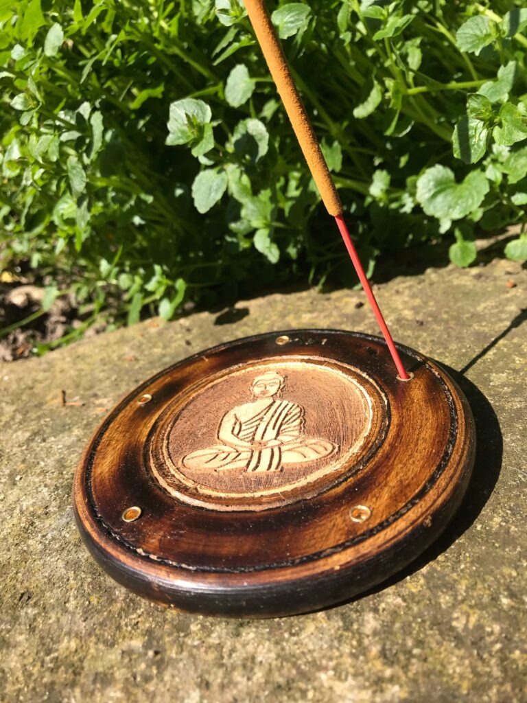 Round Wooden Incense Holder Buddha
